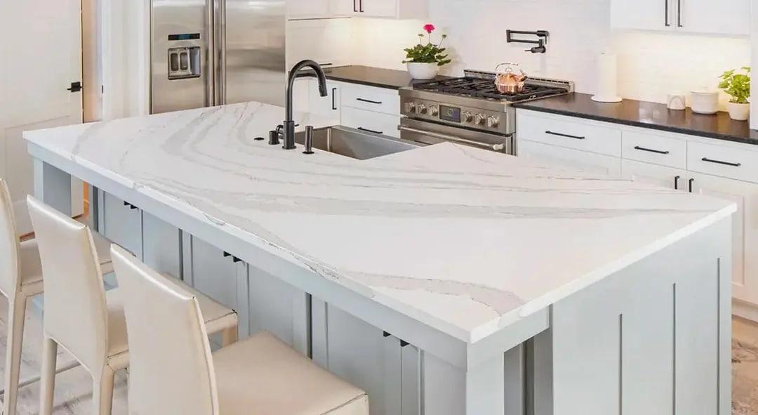 Quartz kitchen countertops and island