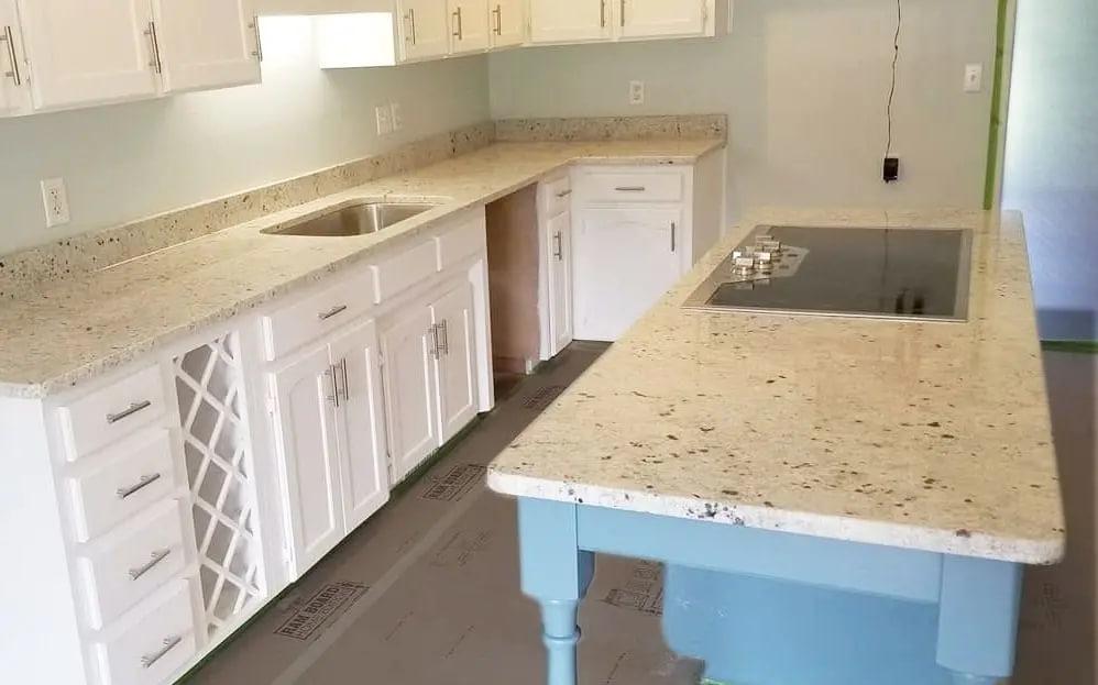 Colonial White Granite Kitchen Countertops and Island