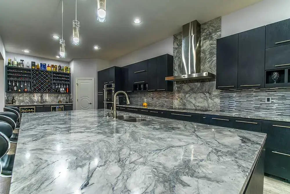 Super White marble island countertop