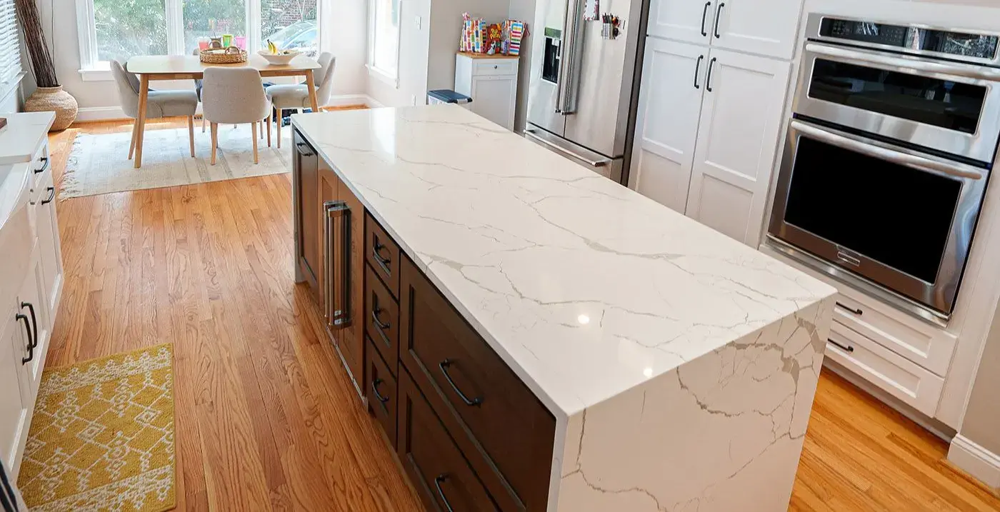 Calacatta Laza Waterfall island And Countertops