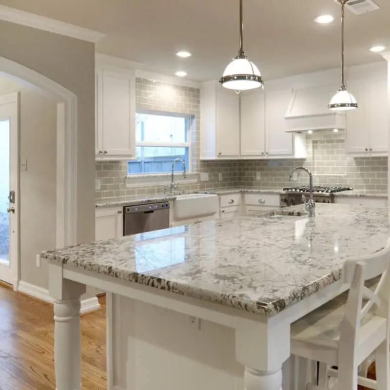 Quartz kitchen countertops and island