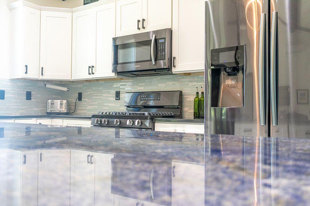 Blue Bahia Granite Kitchen Island Closeup