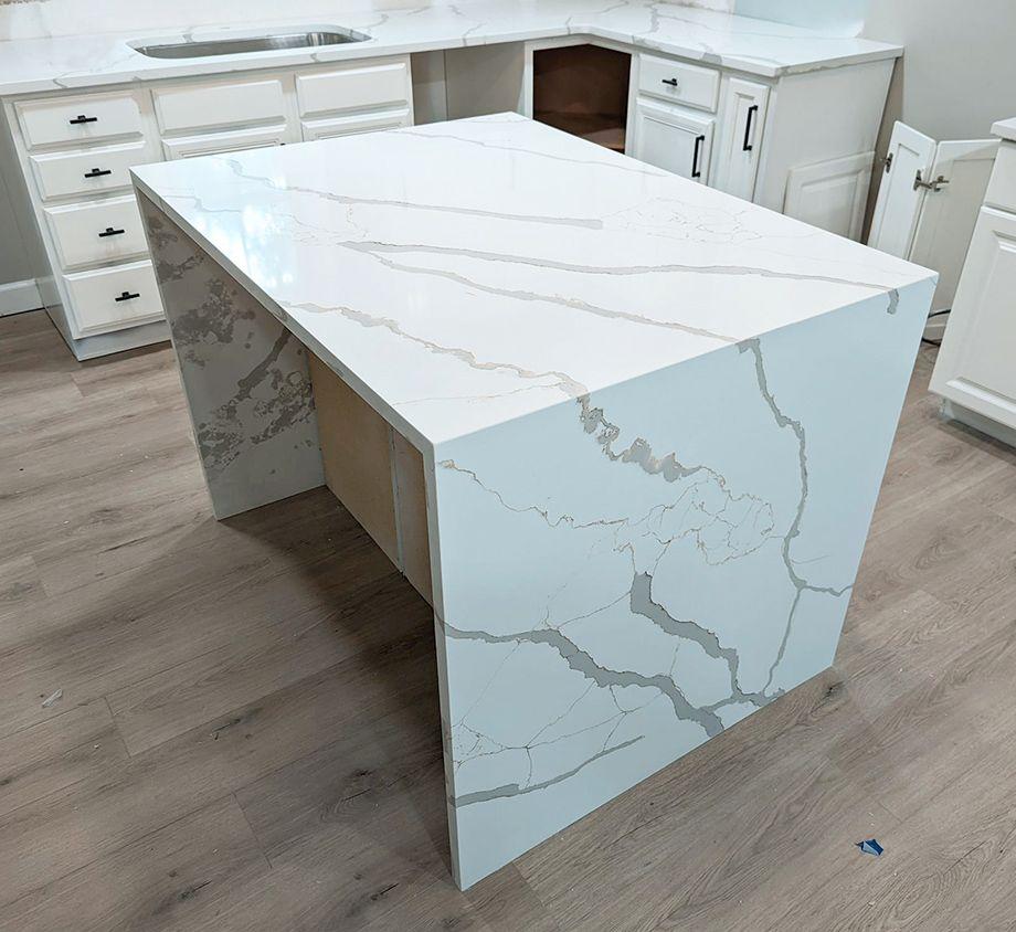 Calacatta Sponda Quartz Waterfall Island