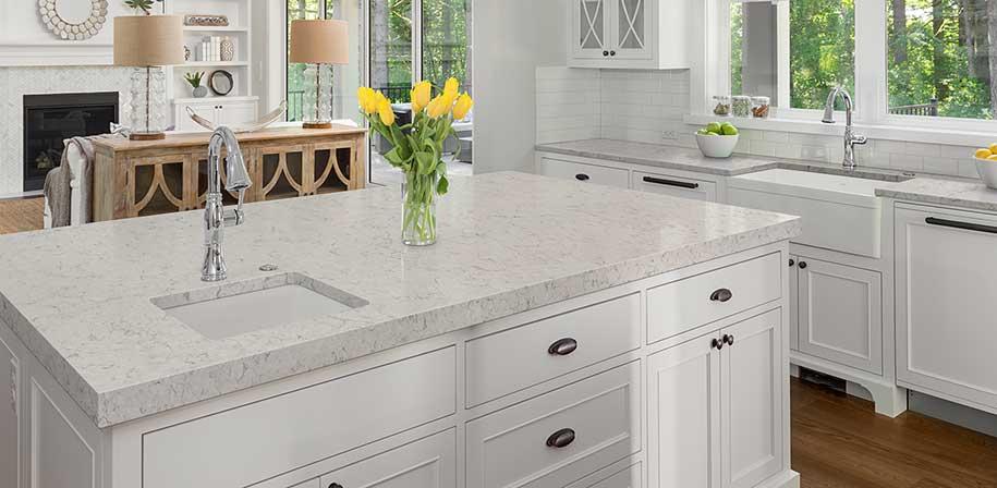 Carrara Mist Quartz Countertop Kitchen Island