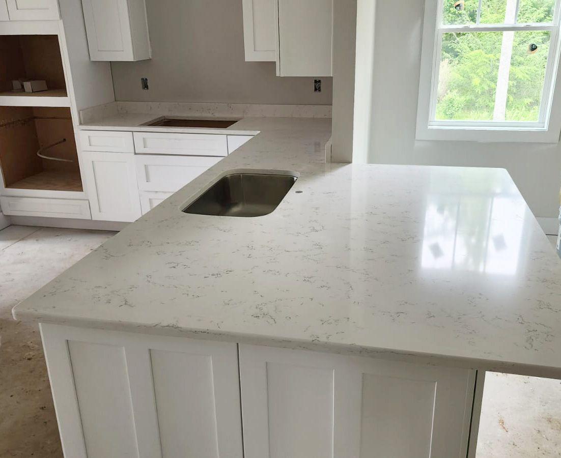 Super White Quartz Kitchen Island