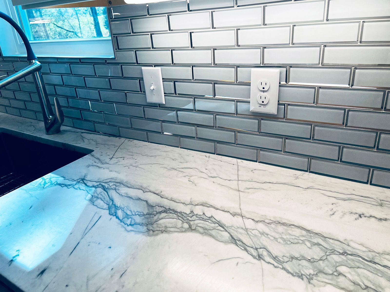 White Infinity Quartzite With Ice Subway Tile