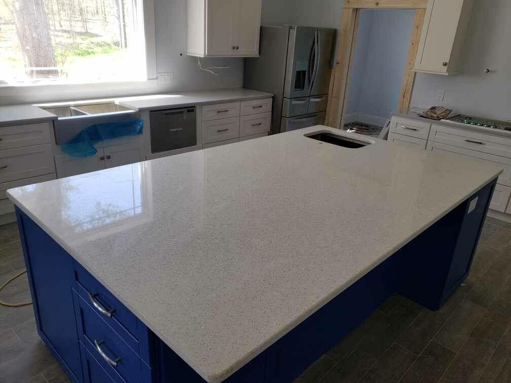 White Lace Quartz Kitchen Island